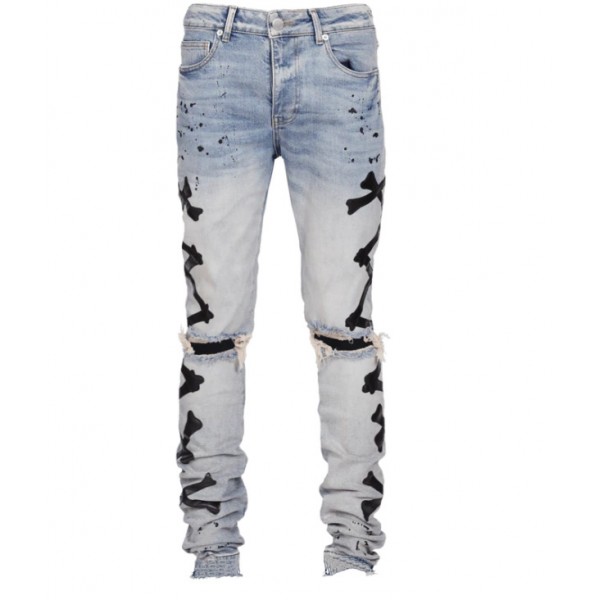 Men Fashion Ripped Print Stretch Denim Jeans