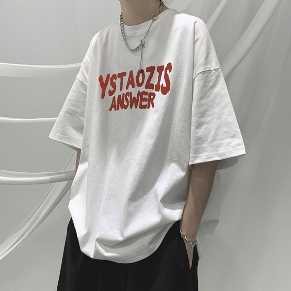 Men Fashion Casual Basic Letter Short Sleeve Round Neck Loose T-Shirt