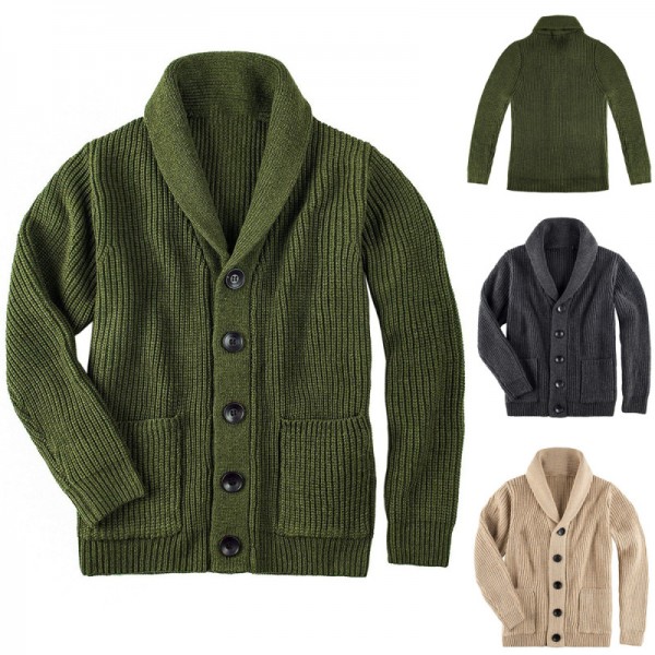 Men Autumn Winter Fashion Casual Solid Color Butto...