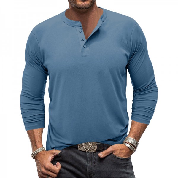トップス vallad henry neck long sleeve Tops Sweatshirt Henry Collar | Men's Long Sleeve T-shirt - Amekaji