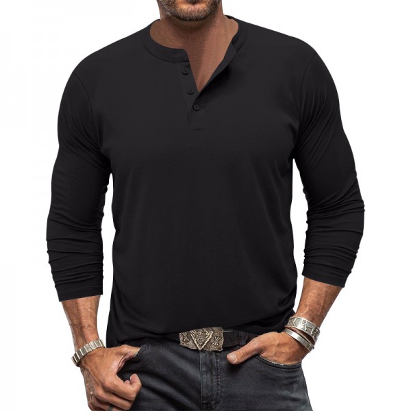 トップス vallad henry neck long sleeve Tops Sweatshirt Henry Collar | Men's Long Sleeve T-shirt - Amekaji