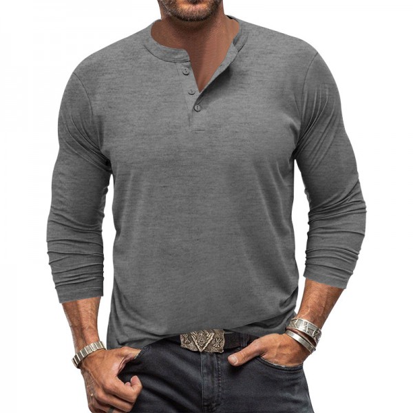 Men Long Sleeve Round Neck Henry T-Shirt